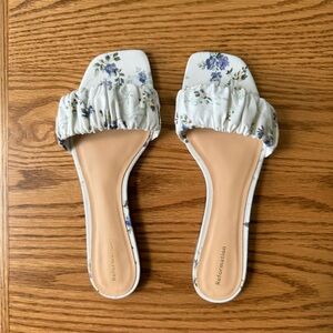 Reformation - Floral Marcella Ruched Flat Slide Sandals in Madeline